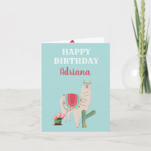 Persoonlijke naam Cute Llama Cactus Birthday Kaart