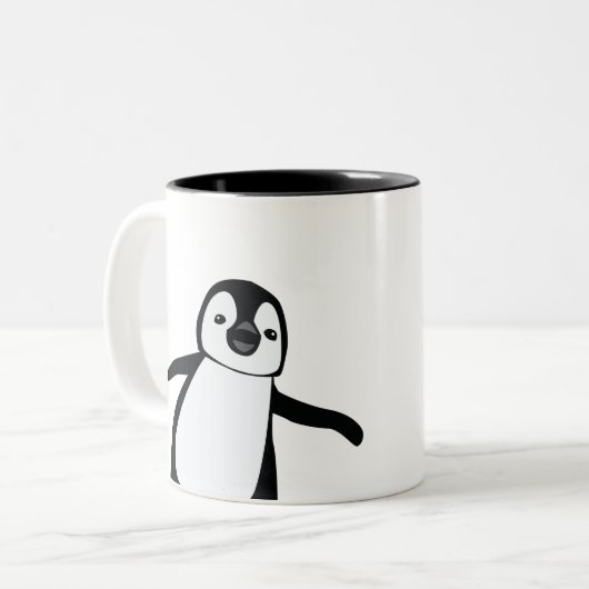 Persoonlijke naam Cute Peeking Penguin Holiday Tweekleurige Koffiemok (Voorkant links)
