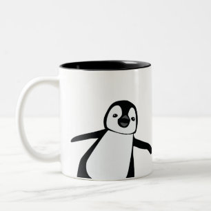 Persoonlijke naam Cute Peeking Penguin Holiday Tweekleurige Koffiemok
