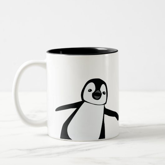 Persoonlijke naam Cute Peeking Penguin Holiday Tweekleurige Koffiemok (Links)
