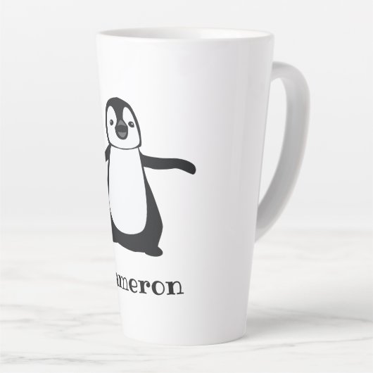 Persoonlijke naam Cute Peeking Penguin Latte Mok (Rechterhoek)