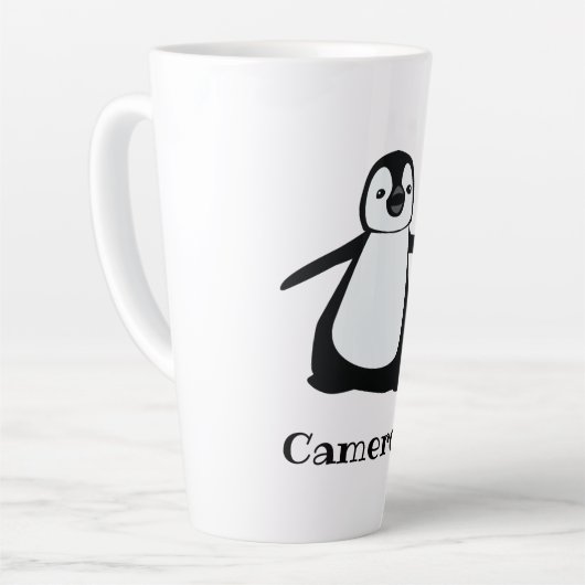 Persoonlijke naam Cute Peeking Penguin Latte Mok (Linkerhoek)