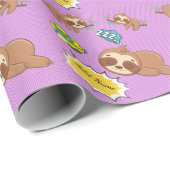 Persoonlijke naam Cute Sloth-patroon Baby-verjaard Cadeaupapier (Rol Hoek)