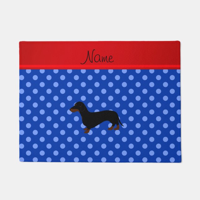Persoonlijke naam dachshund blue polka-punten deurmat (Voorkant)