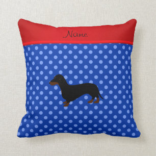 Persoonlijke naam dachshund blue polka-punten kussen