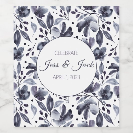 Persoonlijke naam/Datum grijze en witte Waterverf Wijn Etiket (Enkel label)