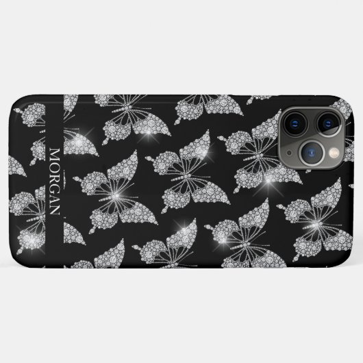 Persoonlijke naam, Diamond Butterfly Pattern, Blac Case-Mate iPhone Case (Achterkant (horizontaal))