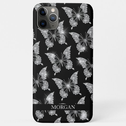 Persoonlijke naam, Diamond Butterfly Pattern, Blac Case-Mate iPhone Case (Achterkant)