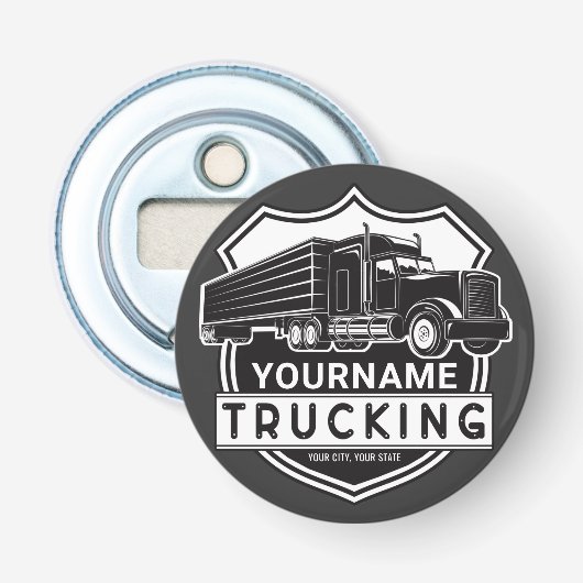 Persoonlijke NAAM die Big Rig Semi Trucker Truckin Button Flesopener (Voorkant)