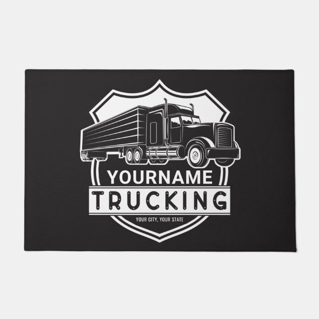 Persoonlijke NAAM die Big Rig Semi Trucker Truckin Deurmat (Voorkant)