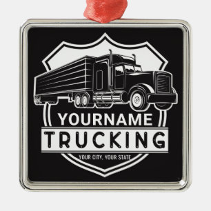 Persoonlijke NAAM die Big Rig Semi Trucker Truckin Metalen Ornament