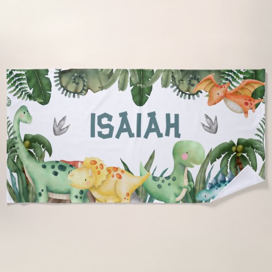 Persoonlijke naam Dinosaur Beach Towel Strandlaken (Voorkant)