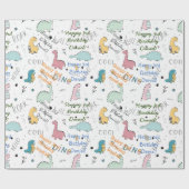 Persoonlijke naam dinosaur verjaardag cadeaupapier (Vlak)