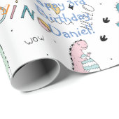 Persoonlijke naam dinosaur verjaardag cadeaupapier (Rol Hoek)