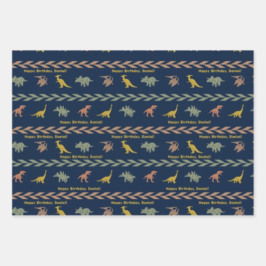 Persoonlijke naam dinosaurus inpakpapier vel (Voorkant)