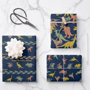 Persoonlijke naam dinosaurus inpakpapier vel