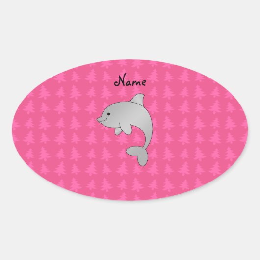 Persoonlijke naam dolfijnroze kerstbomen ovale sticker (Voorkant)