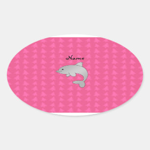 Persoonlijke naam dolfijnroze kerstbomen ovale sticker