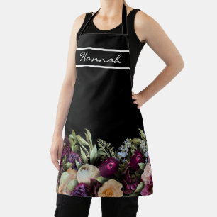 Persoonlijke naam Donker Moody Elegant Bloemmotief Schort