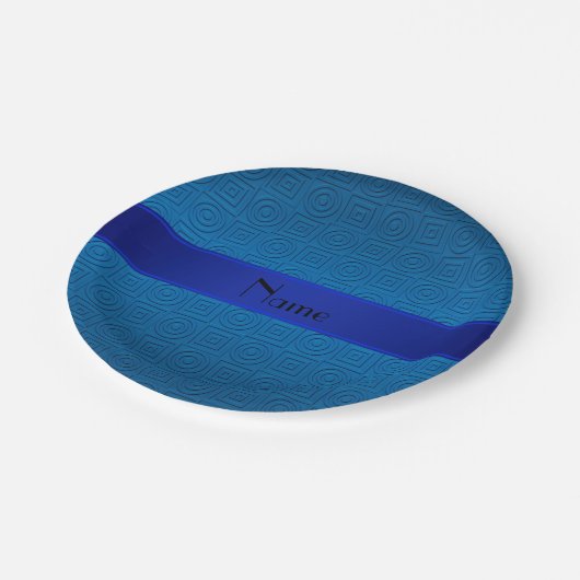 Persoonlijke naam donkerblauwe vierkante cirkels papieren bordje (Gekanteld)