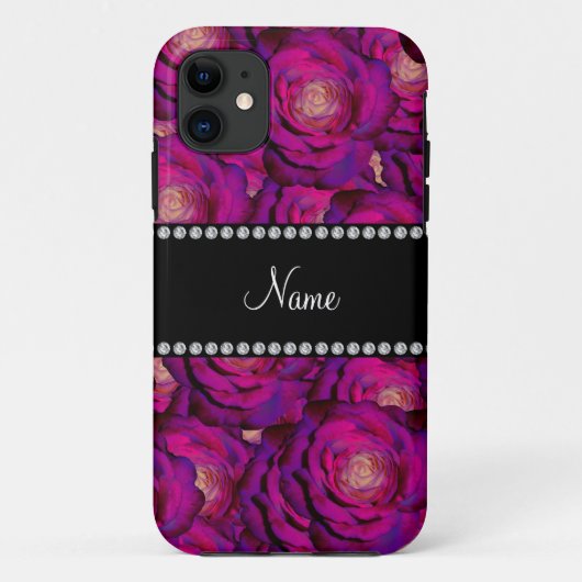 Persoonlijke naam donkere paarse rozen Case-Mate iPhone case (Achterkant)
