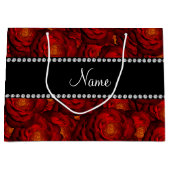 Persoonlijke naam donkerrode rozen large cadeautasje (Voorkant)