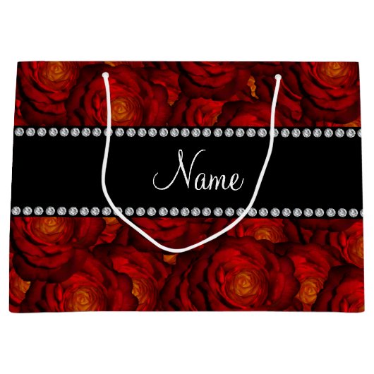 Persoonlijke naam donkerrode rozen large cadeautasje (Voorkant)