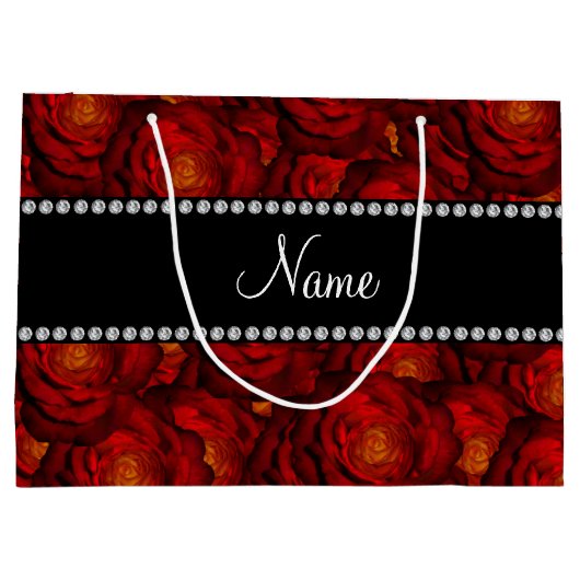 Persoonlijke naam donkerrode rozen large cadeautasje (Achterkant)