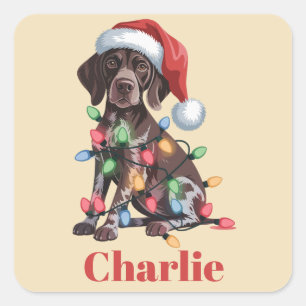 Persoonlijke naam Duitse Staande Hond Kerstmis Vierkante Sticker