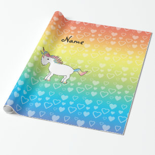 Persoonlijke naam eenhoorn regenboogharten cadeaupapier