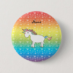 Persoonlijke naam eenhoorn regenboogharten ronde button 5,7 cm