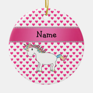 Persoonlijke naam eenhoorn roze harten keramisch ornament