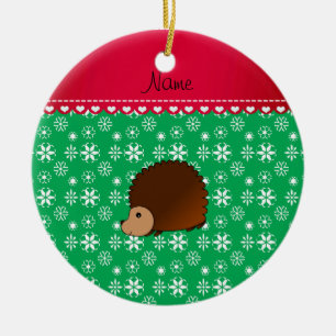 Persoonlijke naam egelgroene sneeuwvlokken keramisch ornament