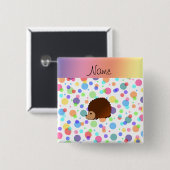 Persoonlijke naam egelregenboogpolkadots vierkante button 5,1 cm (Voorkant /achterkant)