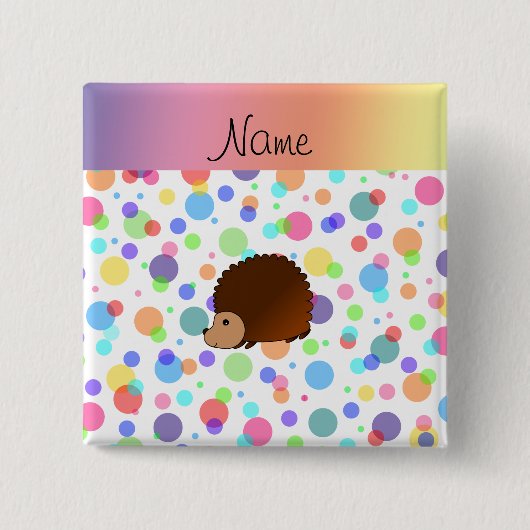 Persoonlijke naam egelregenboogpolkadots vierkante button 5,1 cm (Voorkant)