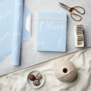 Persoonlijke naam Elegant Blauw Modern Cadeaupapier
