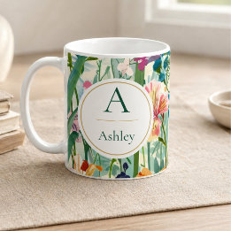 Persoonlijke naam Elegant bloemmotief Koffiemok