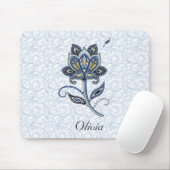 Persoonlijke naam Elegant Floral Paisley Blue Muismat (Met muis)