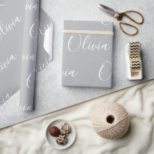 Persoonlijke naam Elegant Grijs Modern Cadeaupapier