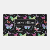 Persoonlijke naam Elegant Paars Bright Butterflies Bureaumat (Voorkant)