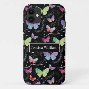 Persoonlijke naam Elegant Paars Bright Butterflies Case-Mate iPhone Case