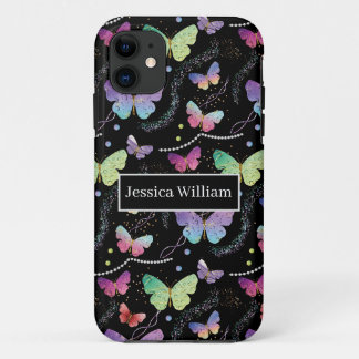 Persoonlijke naam Elegant Paars Bright Butterflies Case-Mate iPhone Case