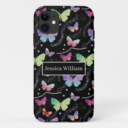 Persoonlijke naam Elegant Paars Bright Butterflies Case-Mate iPhone Case (Achterkant)