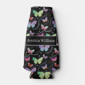 Persoonlijke naam Elegant Paars Bright Butterflies Flesjeskoeler (Voorkant)