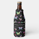 Persoonlijke naam Elegant Paars Bright Butterflies Flesjeskoeler (Fles Voorkant)
