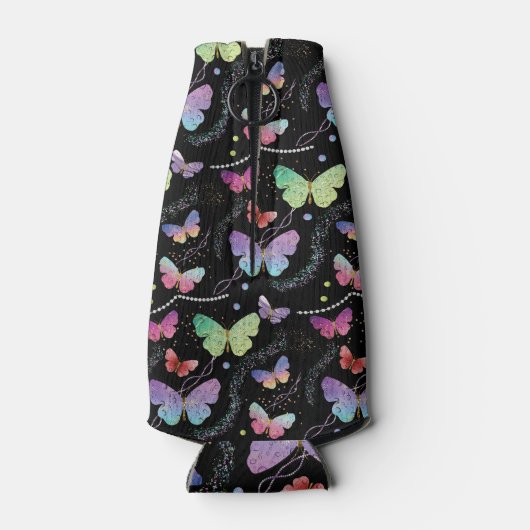 Persoonlijke naam Elegant Paars Bright Butterflies Flesjeskoeler (Achterkant)