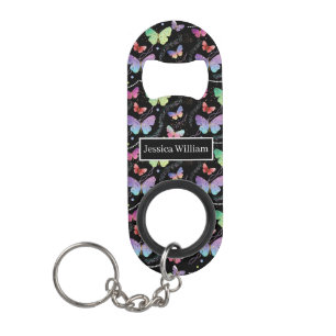 Persoonlijke naam Elegant Paars Bright Butterflies Mini Flessenopener