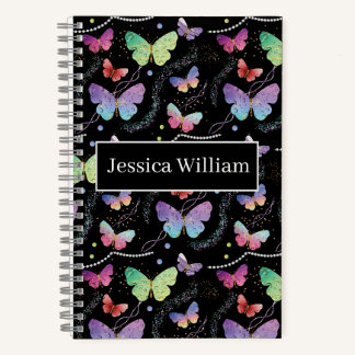 Persoonlijke naam Elegant Paars Bright Butterflies Notitieboek