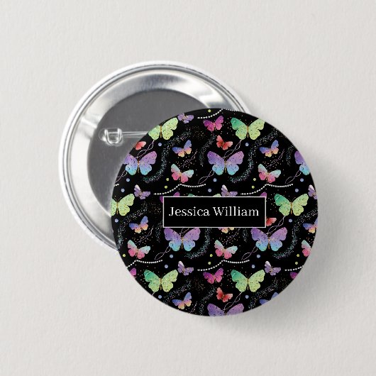 Persoonlijke naam Elegant Paars Bright Butterflies Ronde Button 5,7 Cm (Voorkant /achterkant)