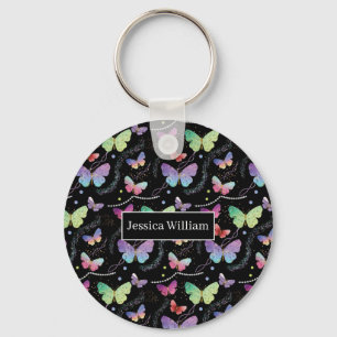 Persoonlijke naam Elegant Paars Bright Butterflies Sleutelhanger